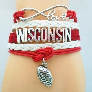 Red and White Wisconsin Badgers Wrap Bracelet